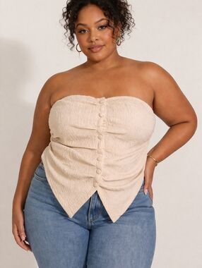 SHEIN Neutral Textured Strapless Bustier Top - Beige